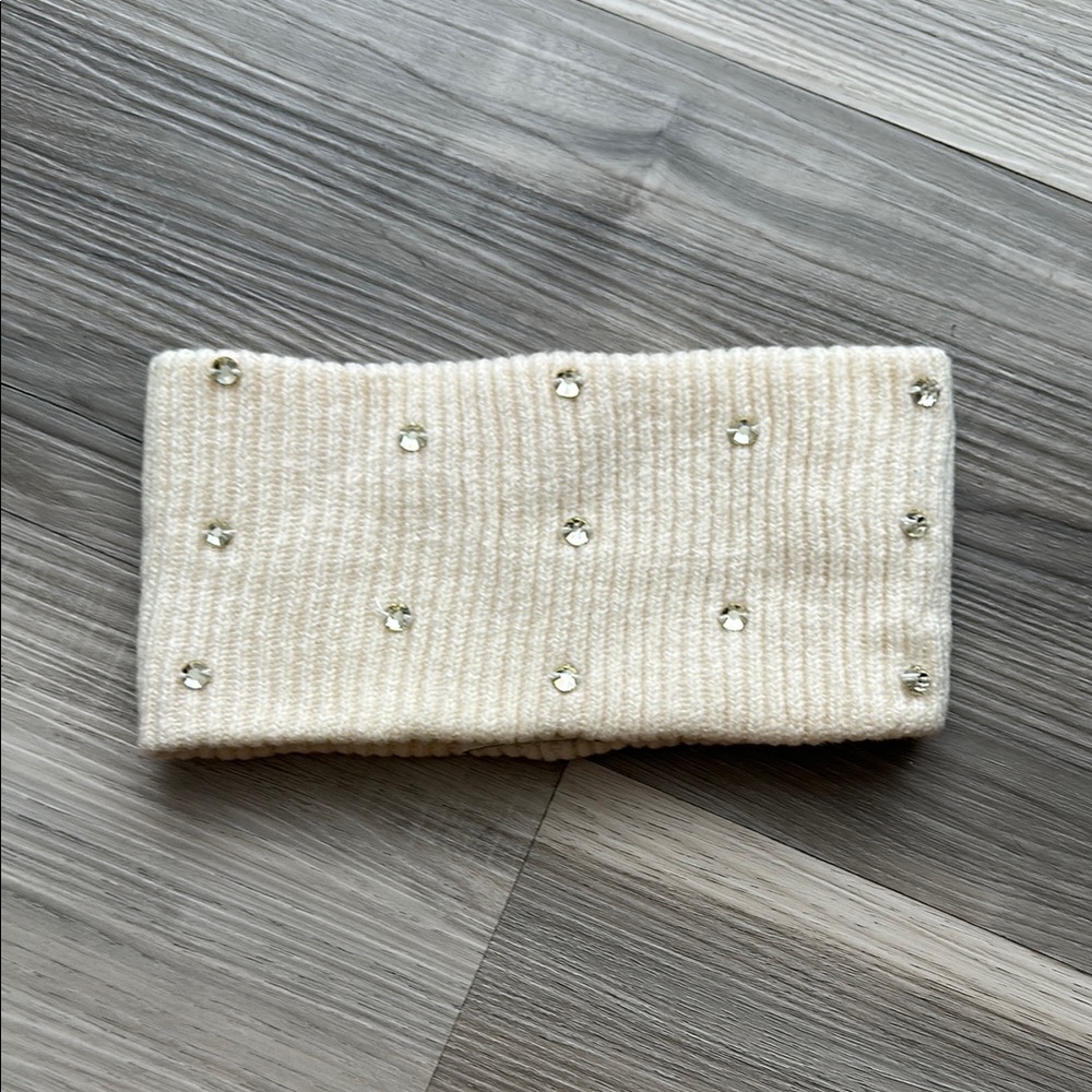 Kate Spade Wool Cream Knit Headband with Rhinestones